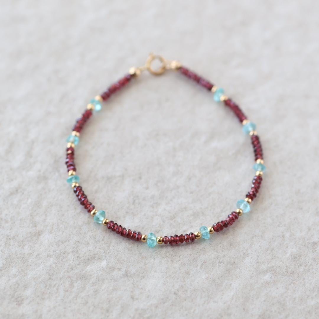 Tiny Garnet and Neon Apatite Bracelet