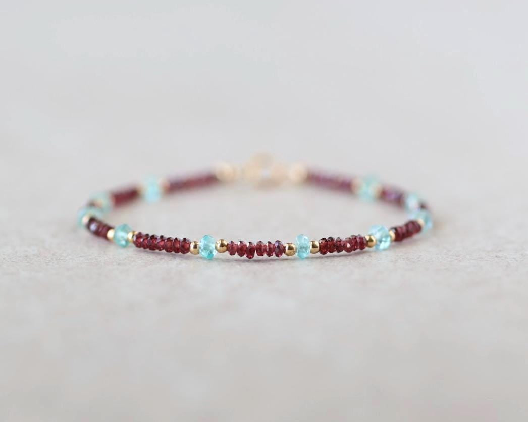 Tiny Garnet and Neon Apatite Bracelet