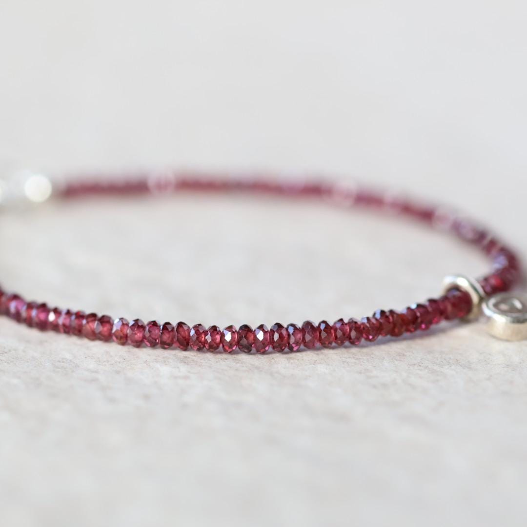 Tiny Garnet Bracelet with Silver Heart Charm