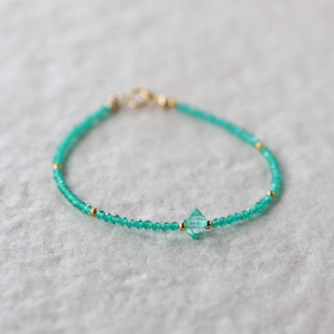 Tiny Green Onyx and Herkimer Diamond Bracelet