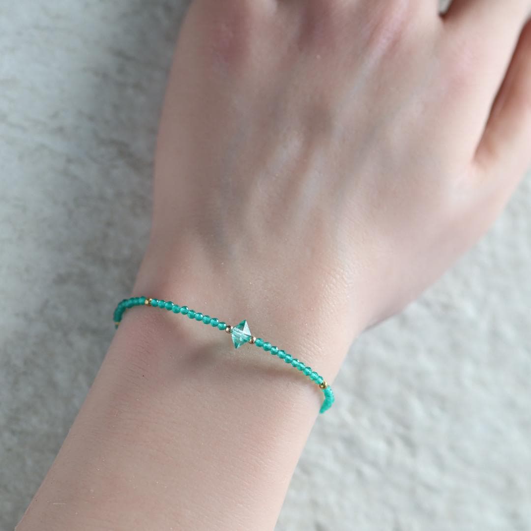 Tiny Green Onyx and Herkimer Diamond Bracelet
