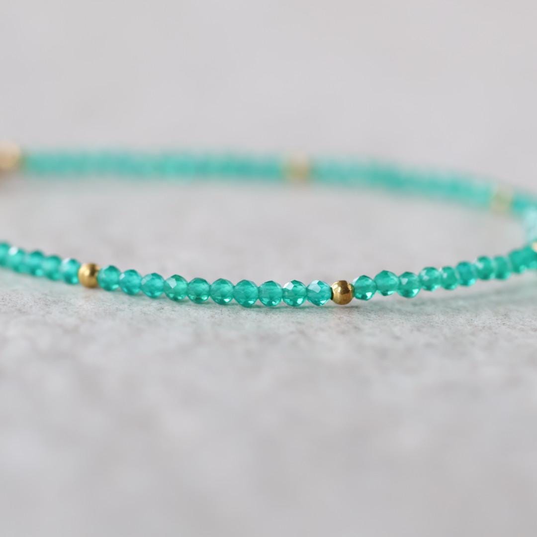 Tiny Green Onyx and Herkimer Diamond Bracelet