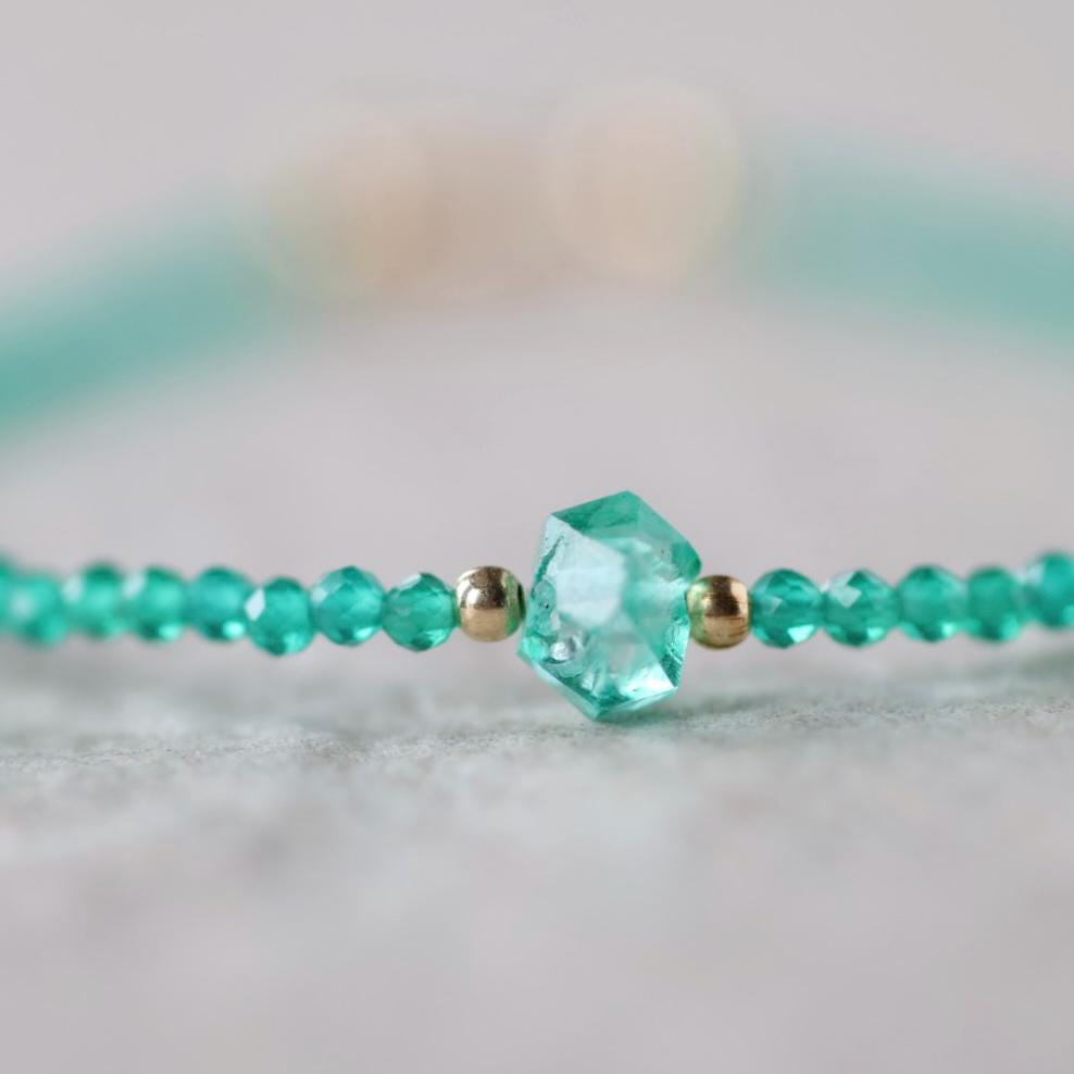 Tiny Green Onyx and Herkimer Diamond Bracelet