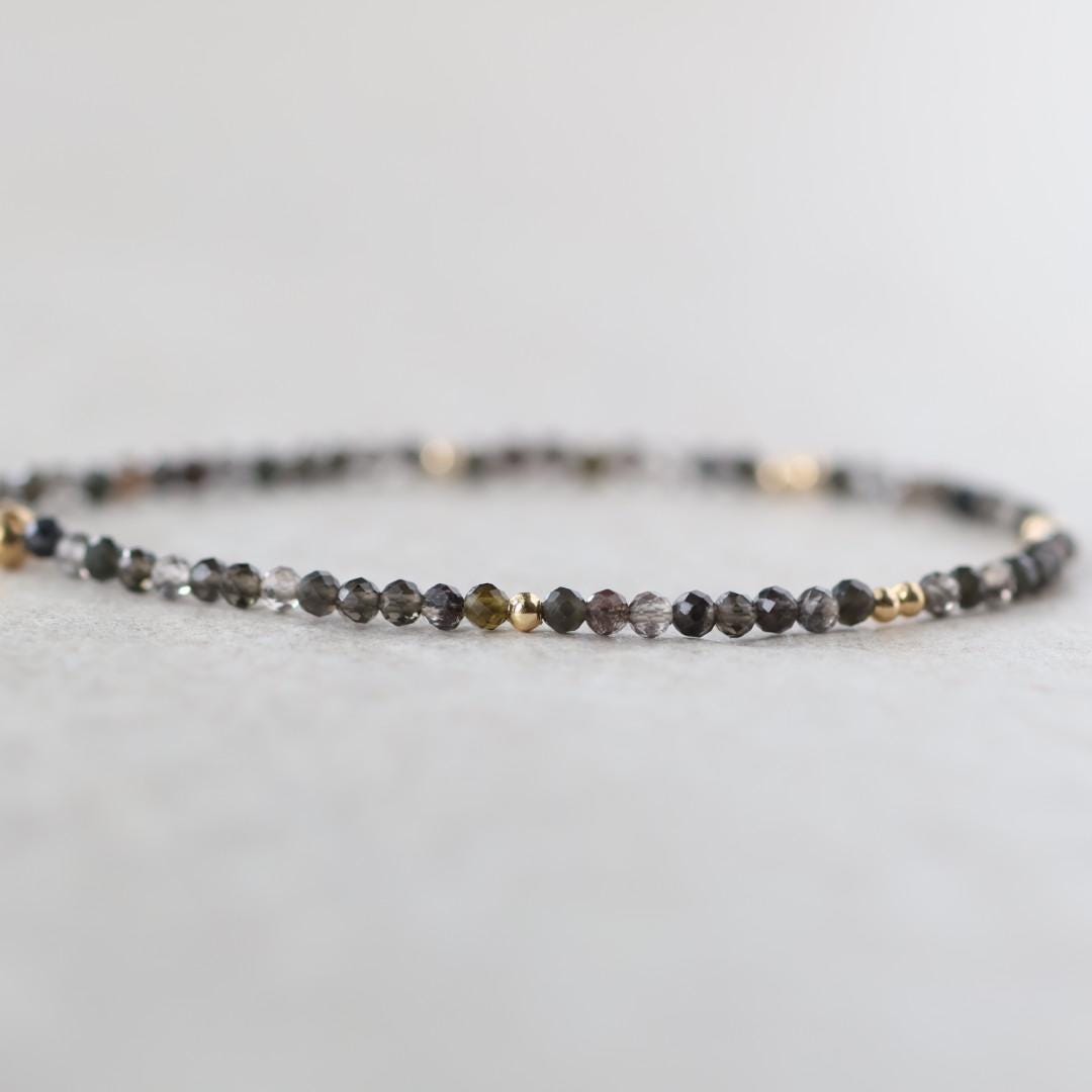 Tiny Obsidian Bracelet Dainty Sparkly Gemstone Beaded Bracelet Minimalist Black Crystal Bracelet Protection Birthday Gift Christmas Mom Wife