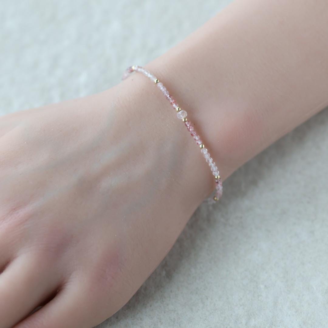Tiny Imperial Pink Topaz Bracelet Dainty Gemstone Beaded Jewelry Minimalist Gold Filled November Birthstone Gift for Women Mom Wife