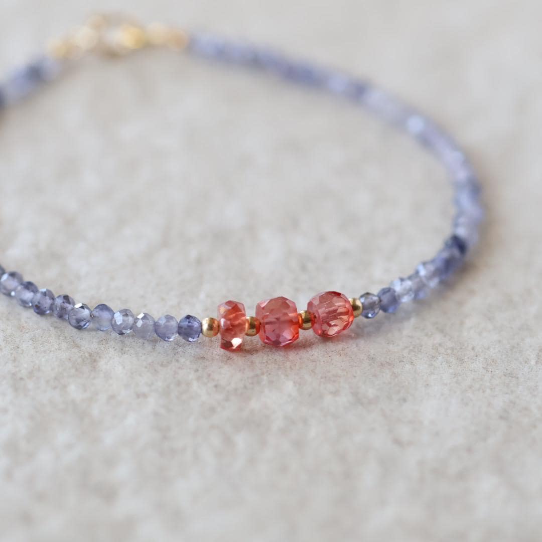 Tiny Sapphire Bracelet Iolite Dainty Gemstone Beaded Bracelet Crystal Minimalist Jewelry September Birthstone Gift for Women Wife