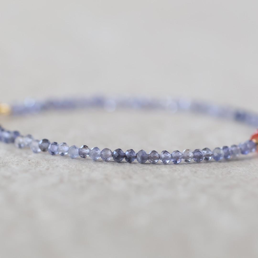 Tiny Sapphire Bracelet Iolite Dainty Gemstone Beaded Bracelet Crystal Minimalist Jewelry September Birthstone Gift for Women Wife