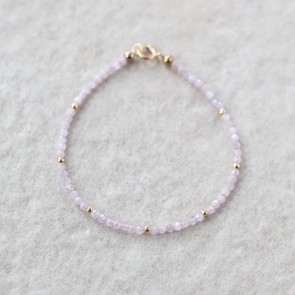 Tiny Kunzite Bracelet Dainty Lilac Pink Gemstone Beaded Jewelry Minimalist Crystal Bracelet Stacking Birthday Gift For Women Daughter Niece
