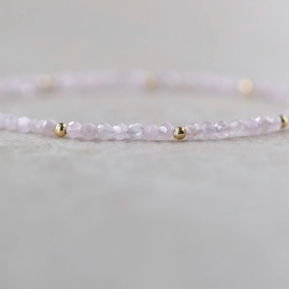 Tiny Kunzite Bracelet Dainty Lilac Pink Gemstone Beaded Jewelry Minimalist Crystal Bracelet Stacking Birthday Gift For Women Daughter Niece