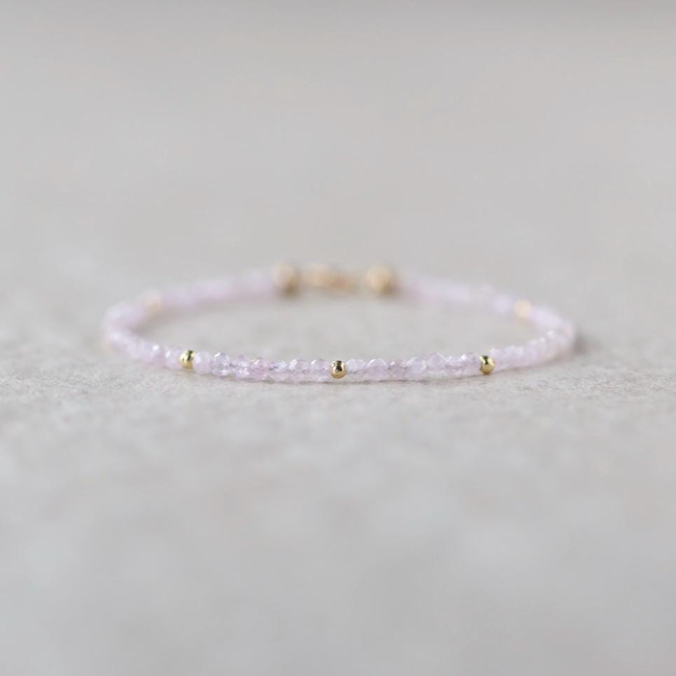 Tiny Kunzite Bracelet Dainty Lilac Pink Gemstone Beaded Jewelry Minimalist Crystal Bracelet Stacking Birthday Gift For Women Daughter Niece