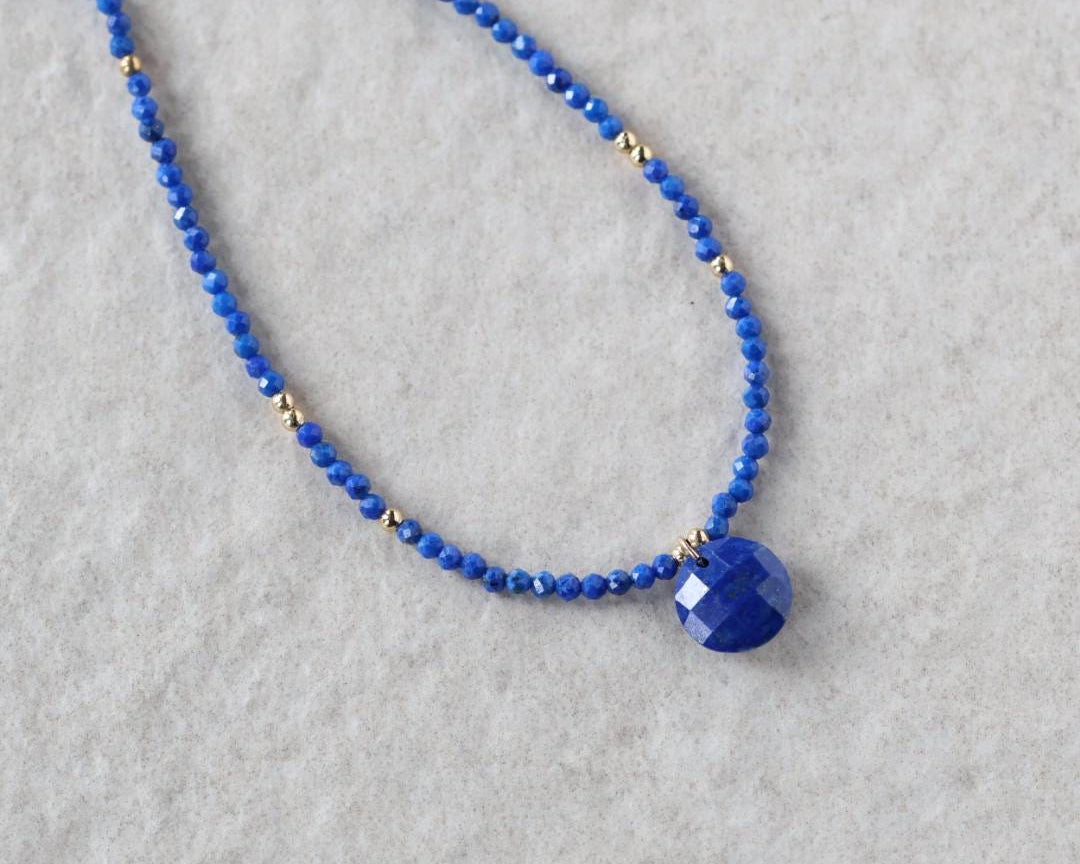 Tiny Lapis Beaded Necklace
