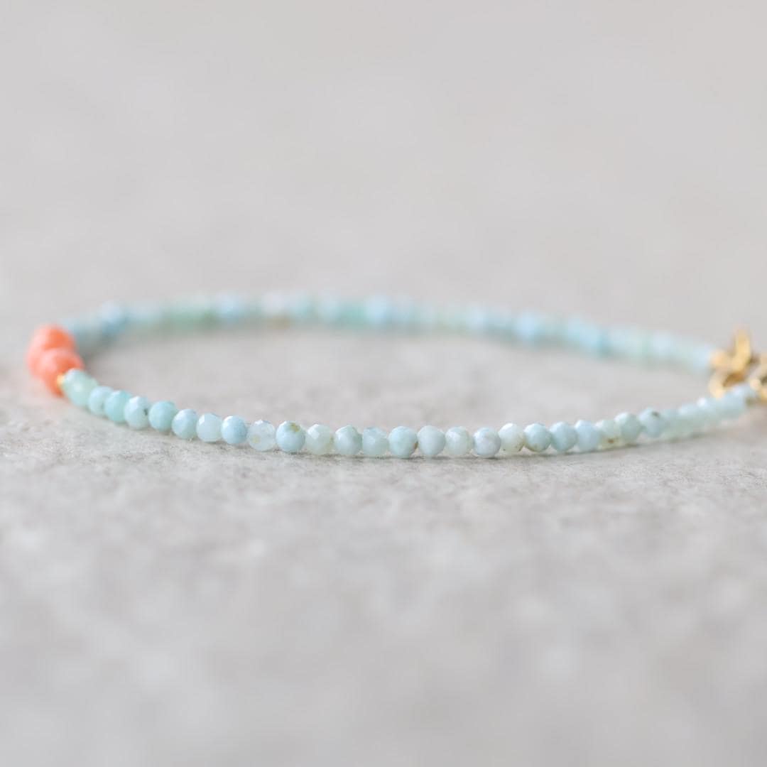 Tiny Larimar Coral Bracelet Dainty Gemstone Beaded Bracelet Minimalist Beach Stacking Crystal Jewelry Birthday Gift for Wife Mom Bridesmaid