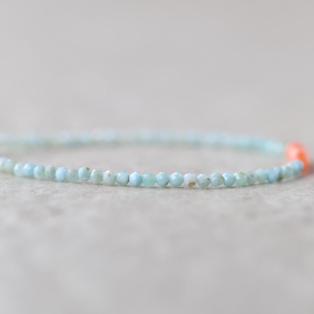 Tiny Larimar Coral Bracelet Dainty Gemstone Beaded Bracelet Minimalist Beach Stacking Crystal Jewelry Birthday Gift for Wife Mom Bridesmaid