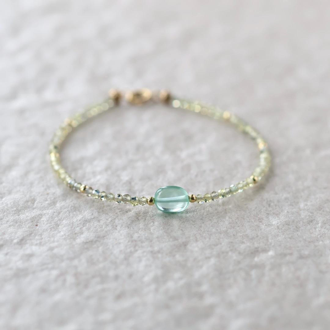 Tiny Sapphire Bracelet Dainty Yellow Green Sapphire Gemstone Beaded Jewelry Minimalist September Birthstone Birthday Gift Wife Daughter