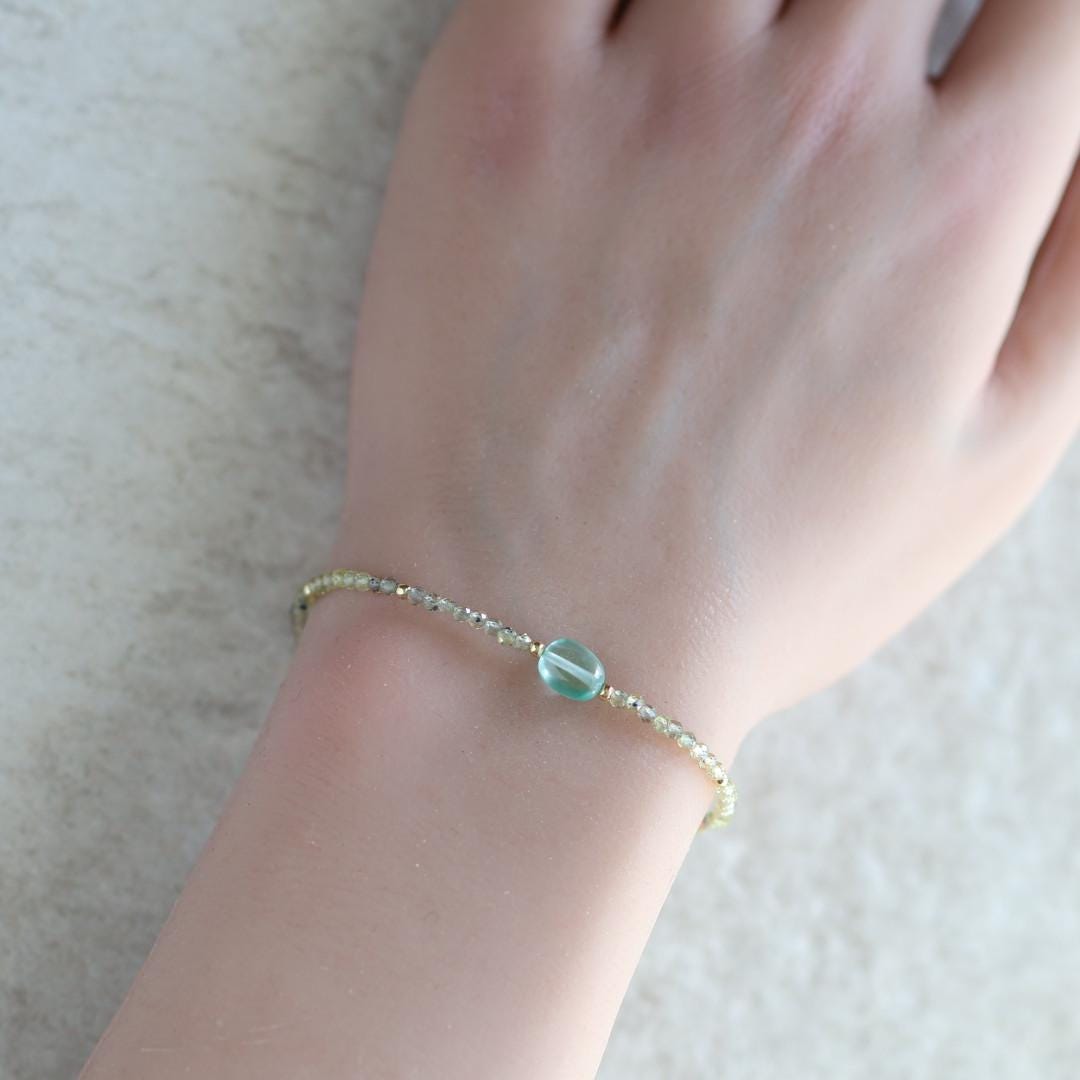 Tiny Sapphire Bracelet Dainty Yellow Green Sapphire Gemstone Beaded Jewelry Minimalist September Birthstone Birthday Gift Wife Daughter