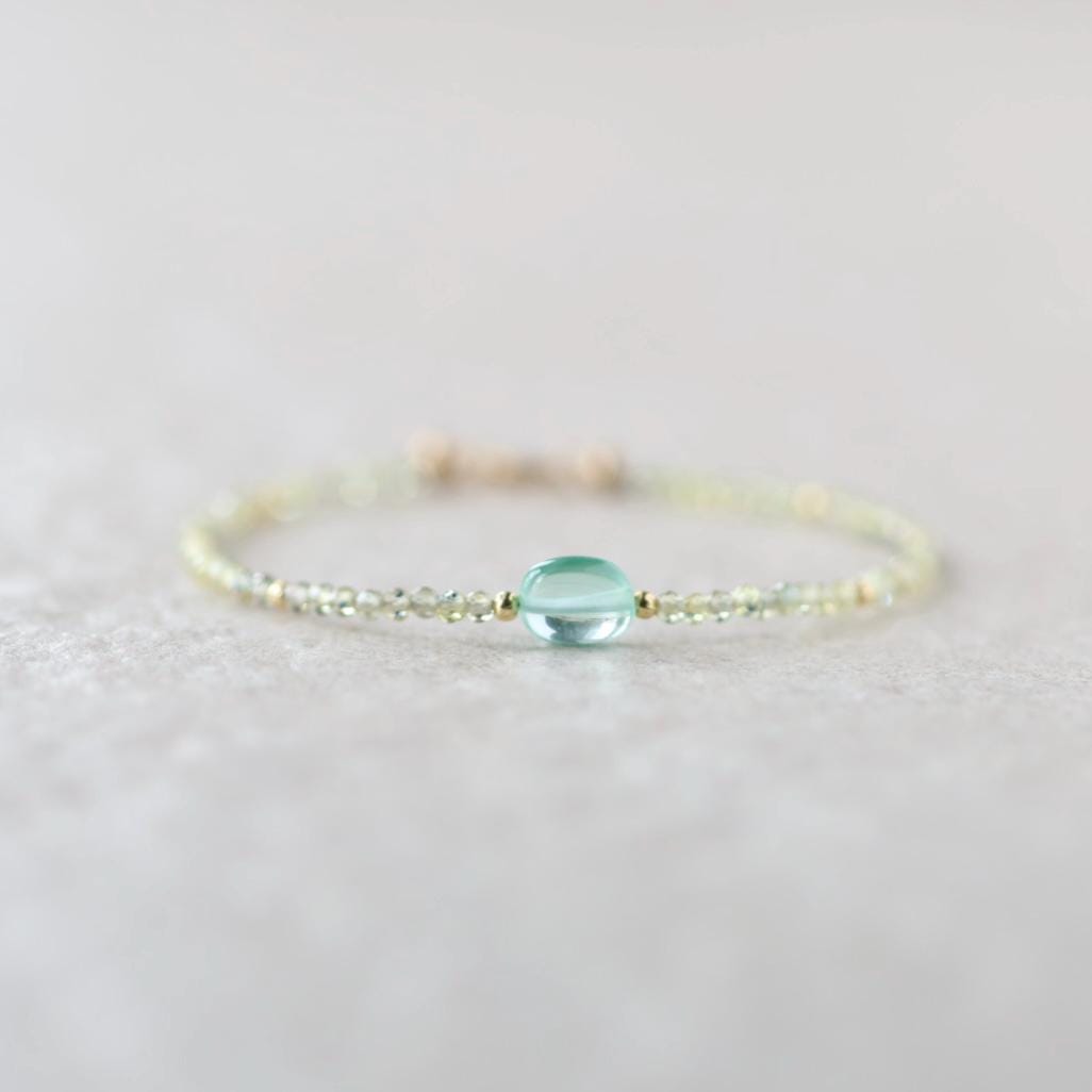 Tiny Sapphire Bracelet Dainty Yellow Green Sapphire Gemstone Beaded Jewelry Minimalist September Birthstone Birthday Gift Wife Daughter