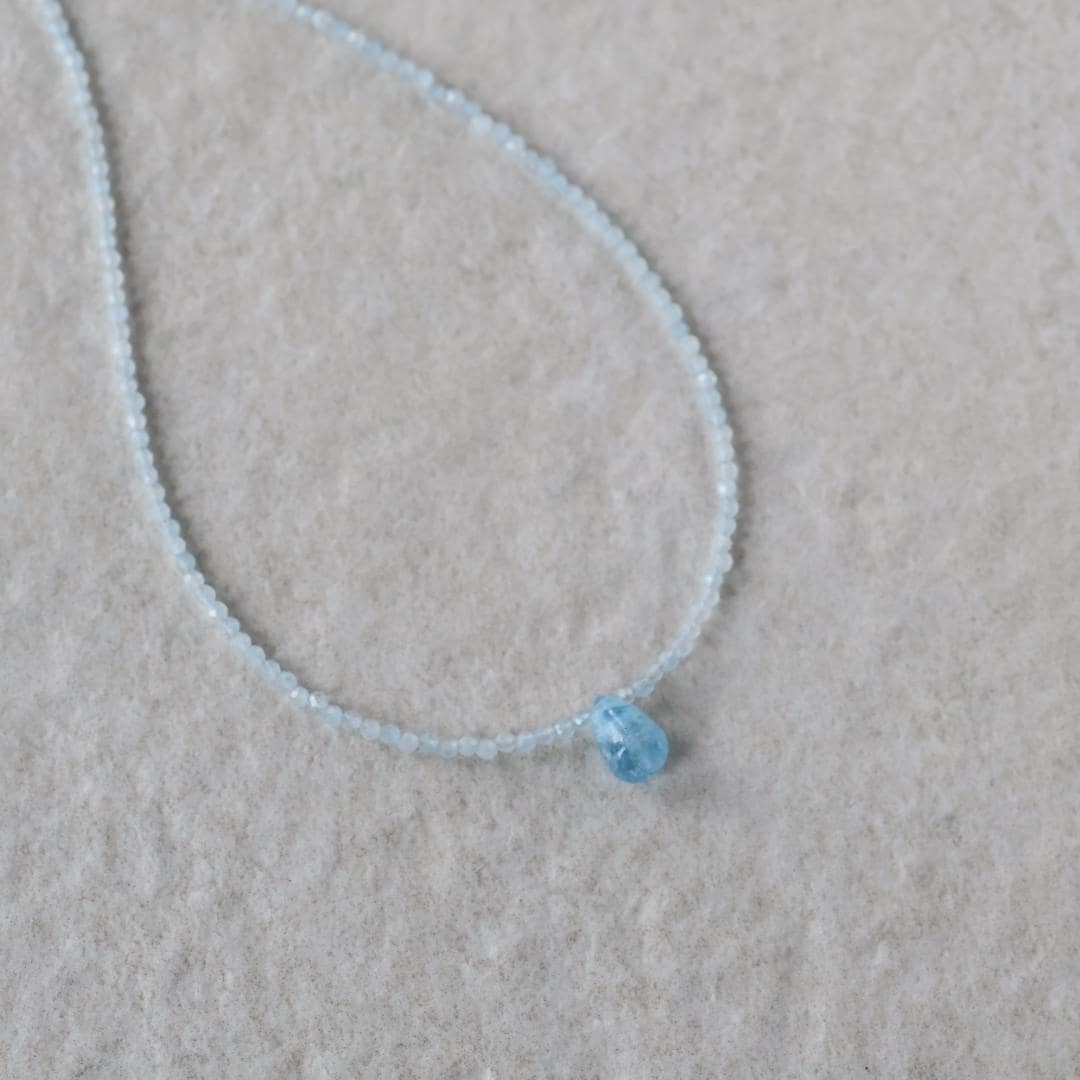 Dainty Aquamarine Necklace Beaded Choker Layering Simple Necklace Minimalist Jewelry Gift March Birthstone Mom Wife Bridesmaids