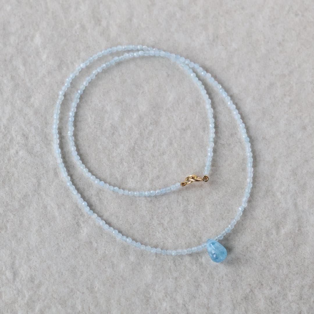 Dainty Aquamarine Necklace Beaded Choker Layering Simple Necklace Minimalist Jewelry Gift March Birthstone Mom Wife Bridesmaids