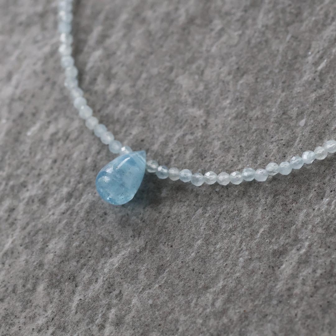 Dainty Aquamarine Necklace Beaded Choker Layering Simple Necklace Minimalist Jewelry Gift March Birthstone Mom Wife Bridesmaids
