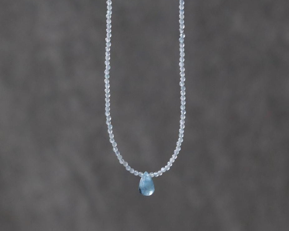 Dainty Aquamarine Necklace Beaded Choker Layering Simple Necklace Minimalist Jewelry Gift March Birthstone Mom Wife Bridesmaids