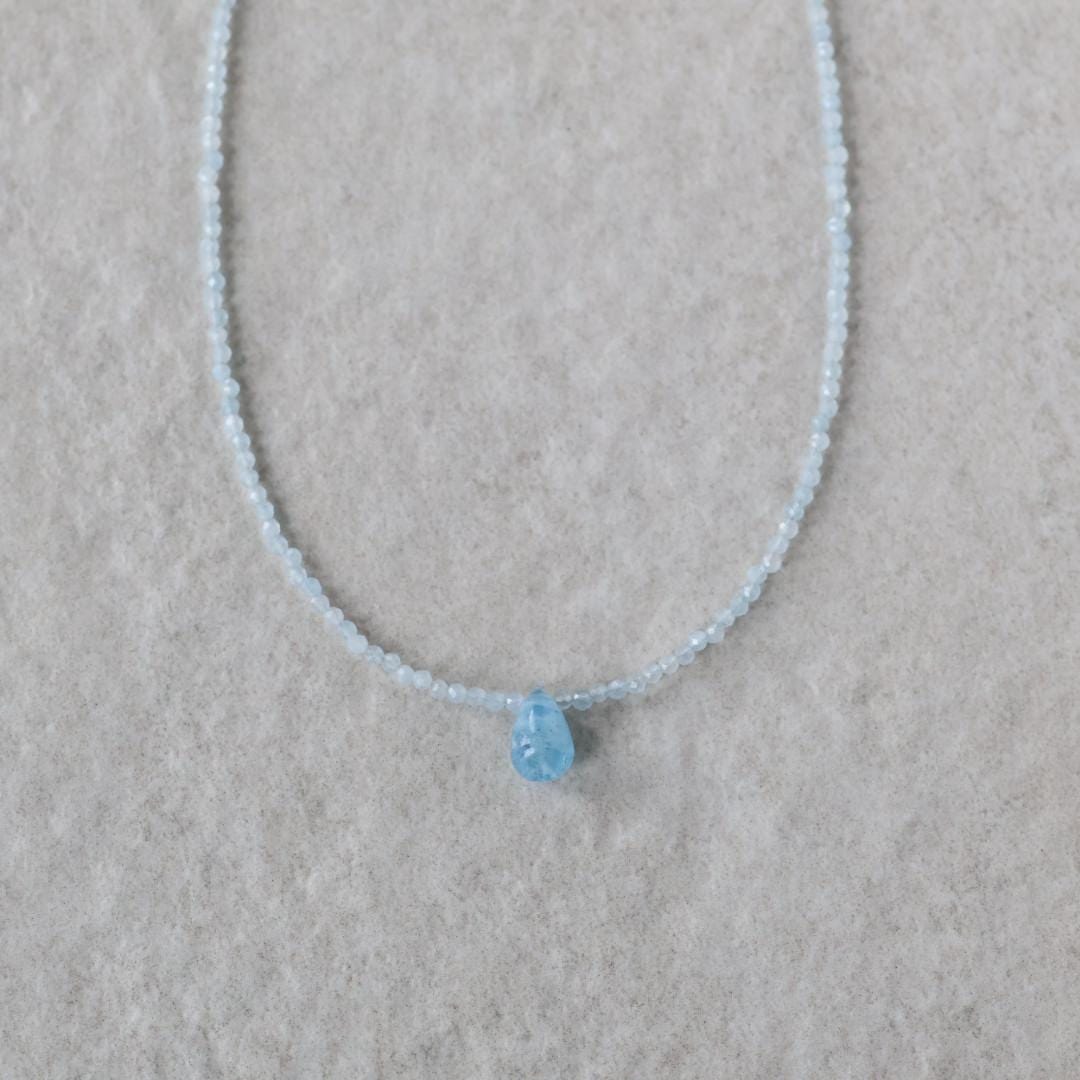 Dainty Aquamarine Necklace Beaded Choker Layering Simple Necklace Minimalist Jewelry Gift March Birthstone Mom Wife Bridesmaids