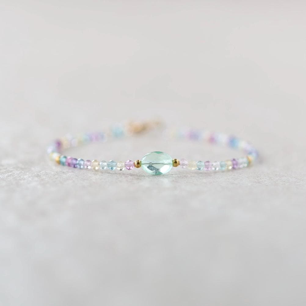 Tiny Fluorite Bracelet Dainty Gemstone Beaded Bracelet Colorful Jewelry Boho Chic Rainbow Jewelry Stacking Birthday Gift Wife Mom Sister