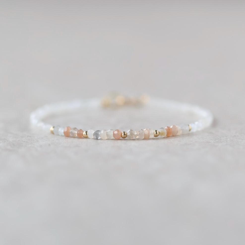 Tiny Moonstone Bracelet Dainty Colorful Moonstone Gemstone Beaded Jewelry Minimalist June Birthstone Birthday Gift Women Mom Wife Friend