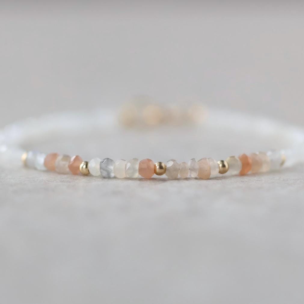 Tiny Moonstone Bracelet Dainty Colorful Moonstone Gemstone Beaded Jewelry Minimalist June Birthstone Birthday Gift Women Mom Wife Friend