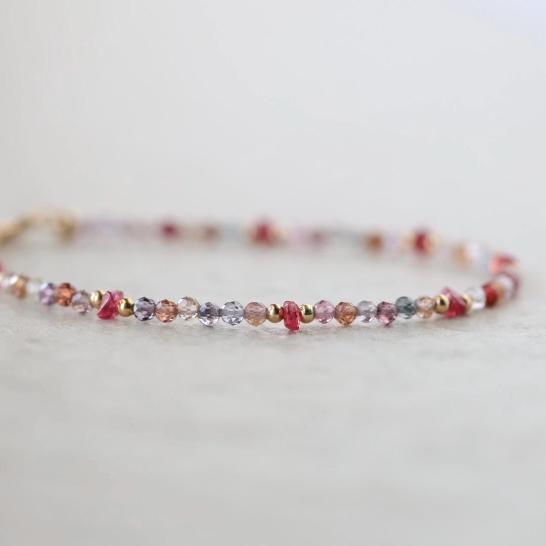 Multi Spinel Bracelet Dainty Gemstone Beaded Bracelet Minimalist Jewelry Chrystal Boho Chic Stacking Bracelet Birthday Gift for Women Wife