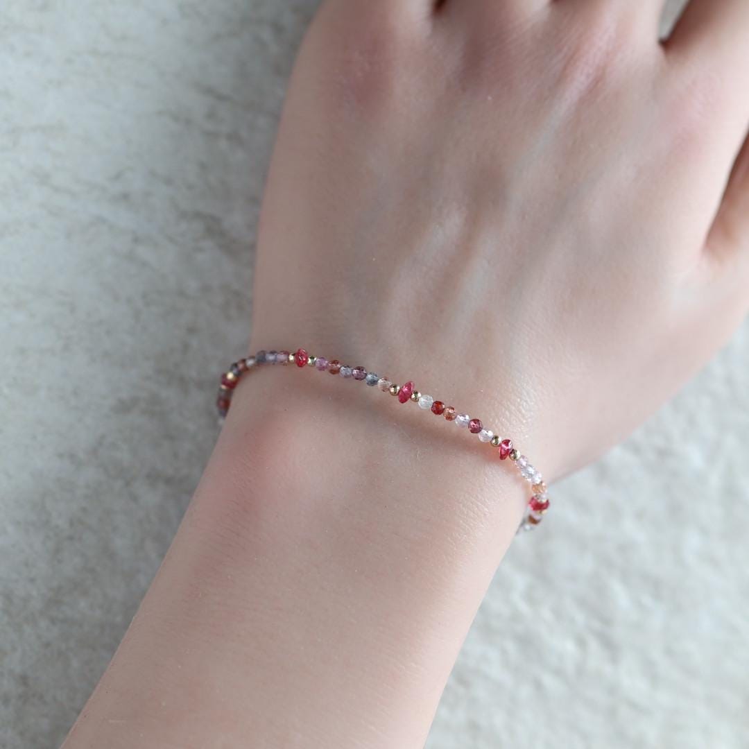 Multi Spinel Bracelet Dainty Gemstone Beaded Bracelet Minimalist Jewelry Chrystal Boho Chic Stacking Bracelet Birthday Gift for Women Wife