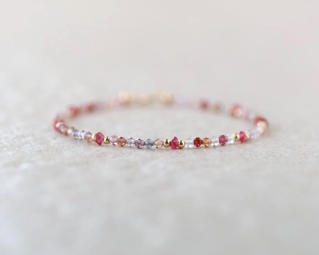 Multi Spinel Bracelet Dainty Gemstone Beaded Bracelet Minimalist Jewelry Chrystal Boho Chic Stacking Bracelet Birthday Gift for Women Wife