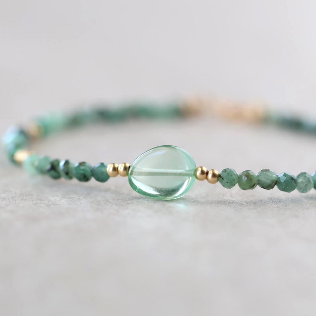 Tiny Natural Emerald and Green Sapphire Bracelet