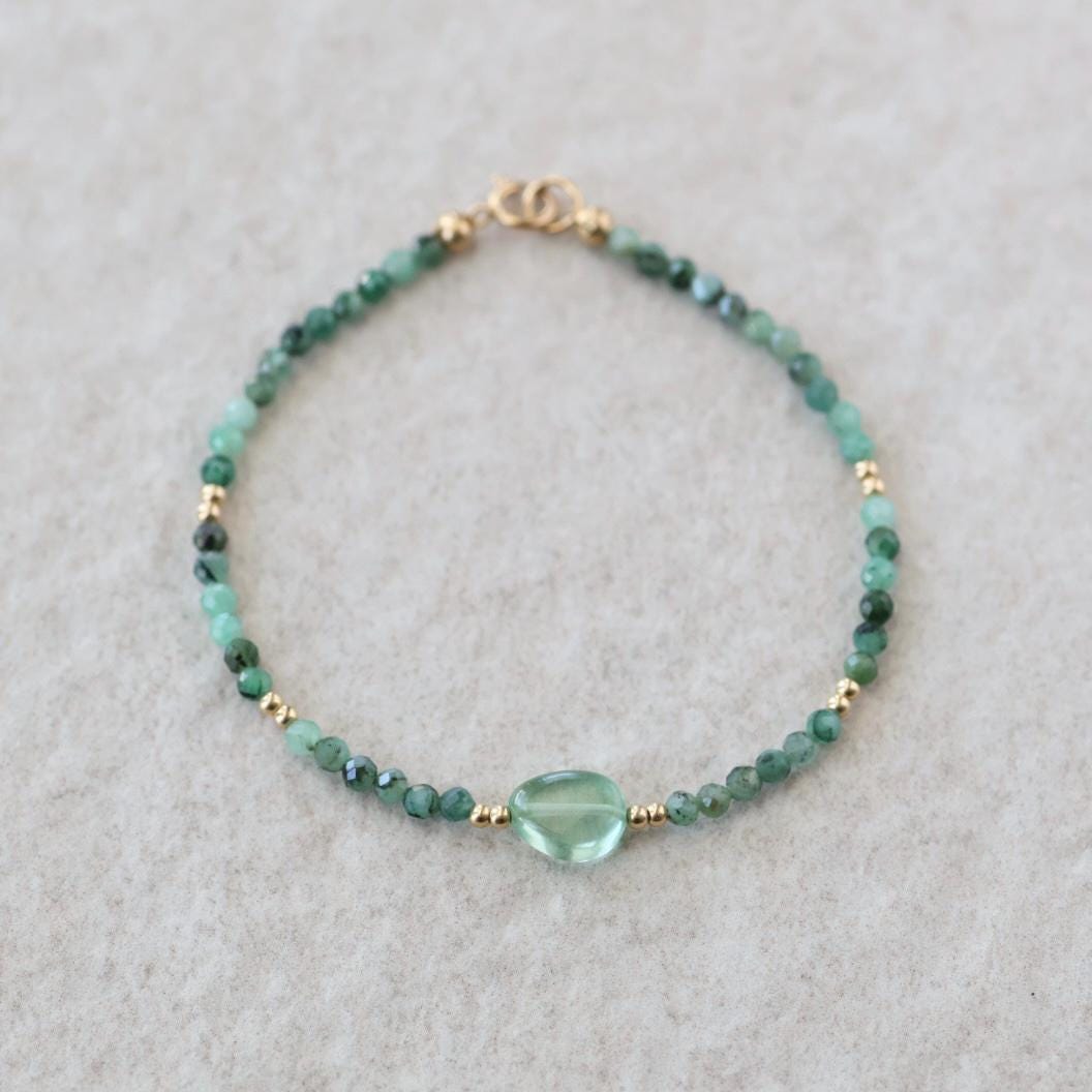 Tiny Natural Emerald and Green Sapphire Bracelet