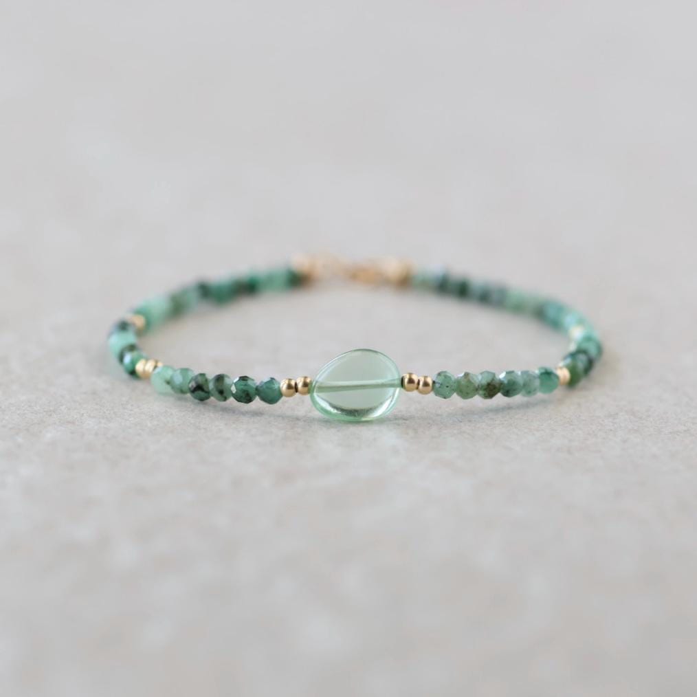 Tiny Natural Emerald and Green Sapphire Bracelet