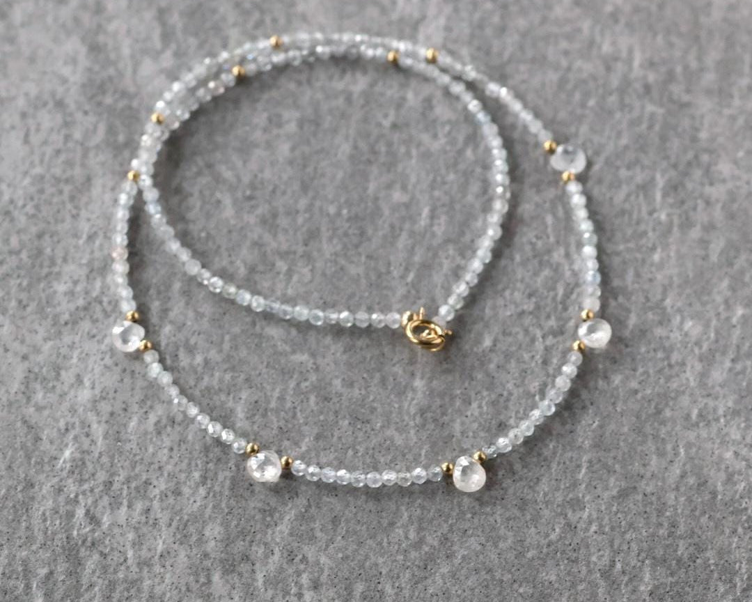 Tiny Natural White Diamond Zircon Beaded Necklace