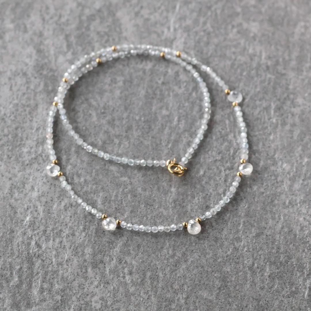 Tiny Natural White Diamond Zircon Beaded Necklace
