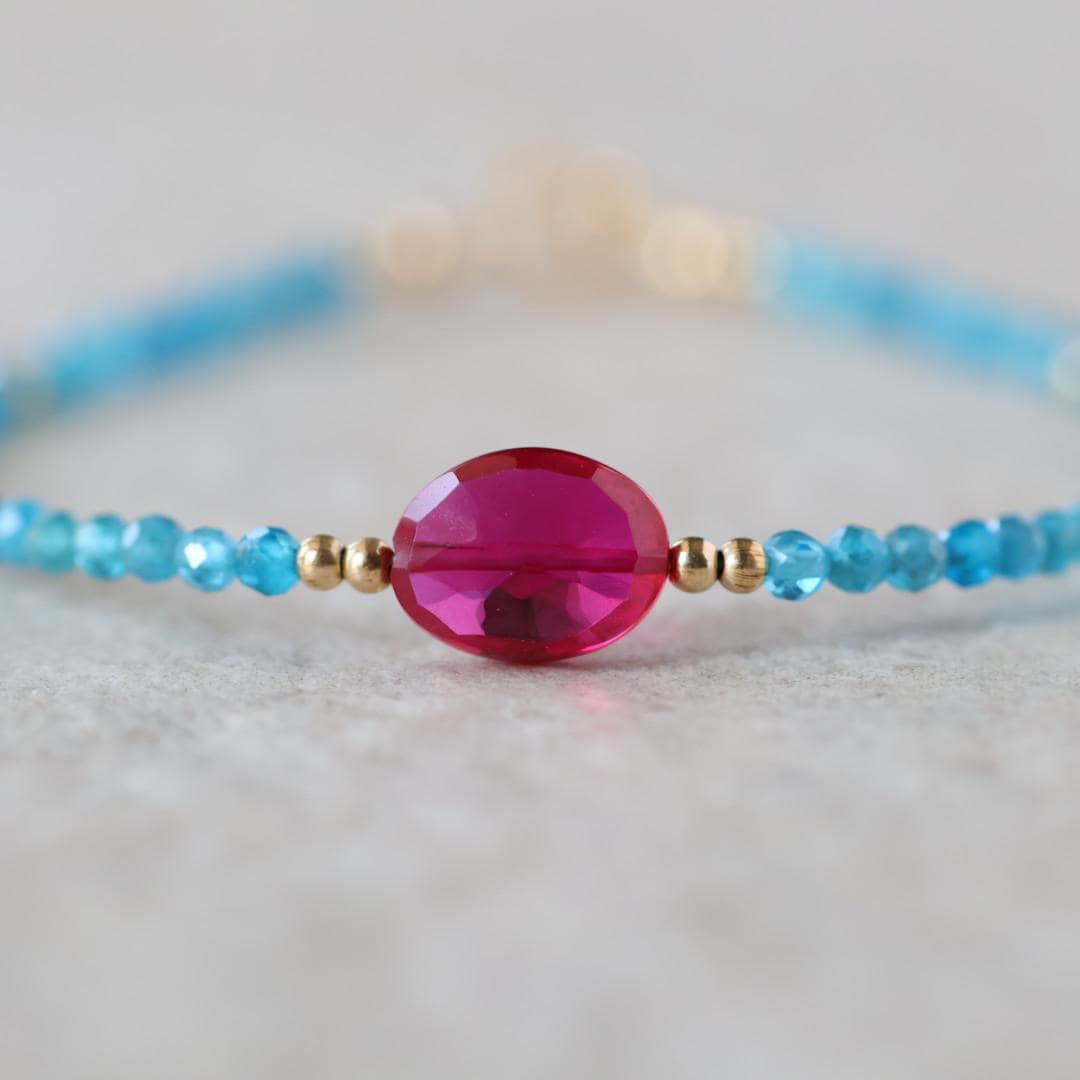 Tiny Apatite and Ruby Bracelet