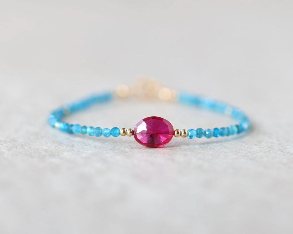 Tiny Apatite and Ruby Bracelet
