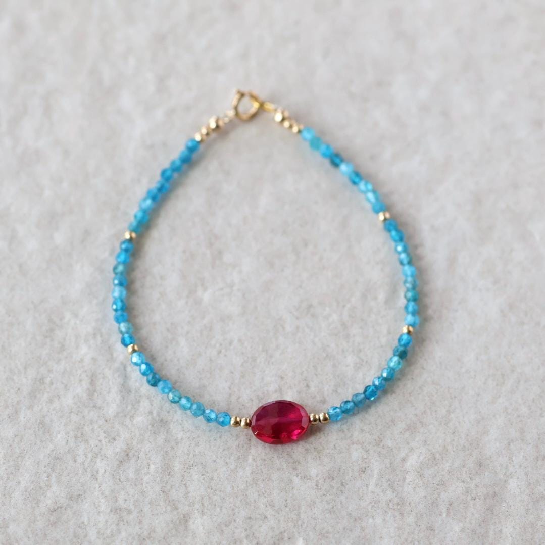 Tiny Apatite and Ruby Bracelet