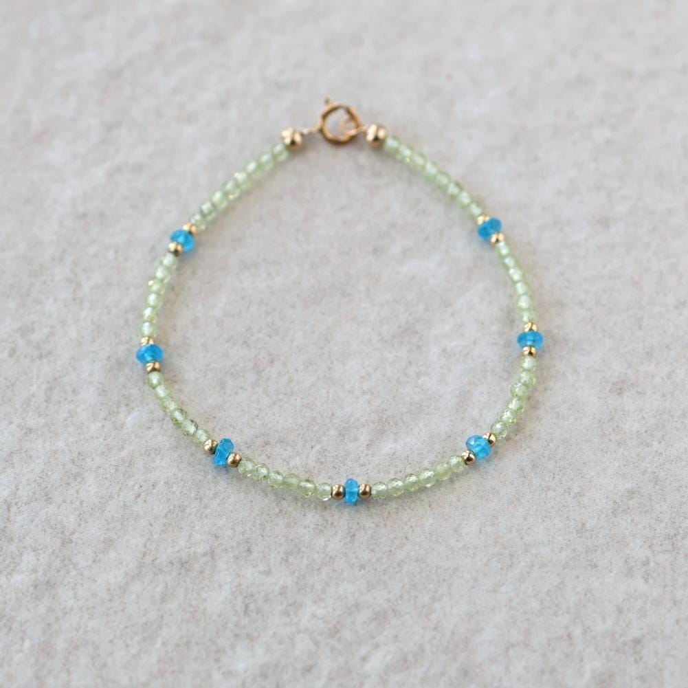 Tiny Peridot and Neon Apatite Bracelet