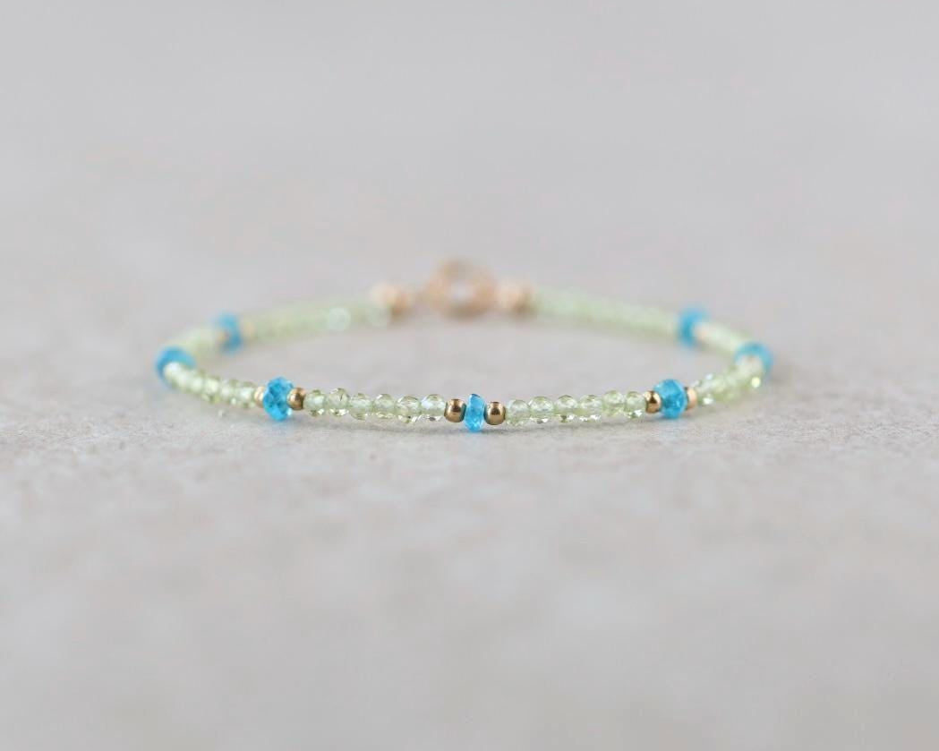 Tiny Peridot and Neon Apatite Bracelet
