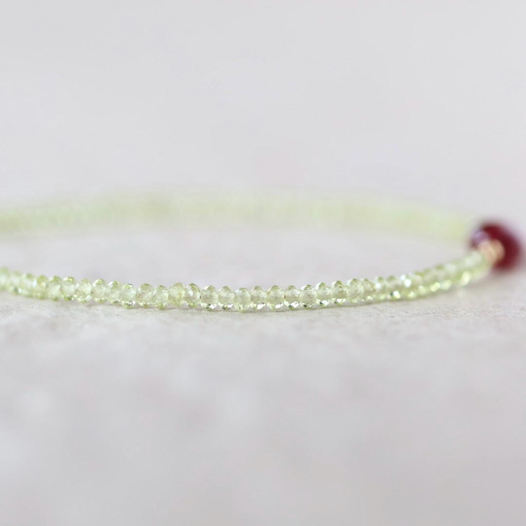 Tiny Peridot Bracelet with Ruby