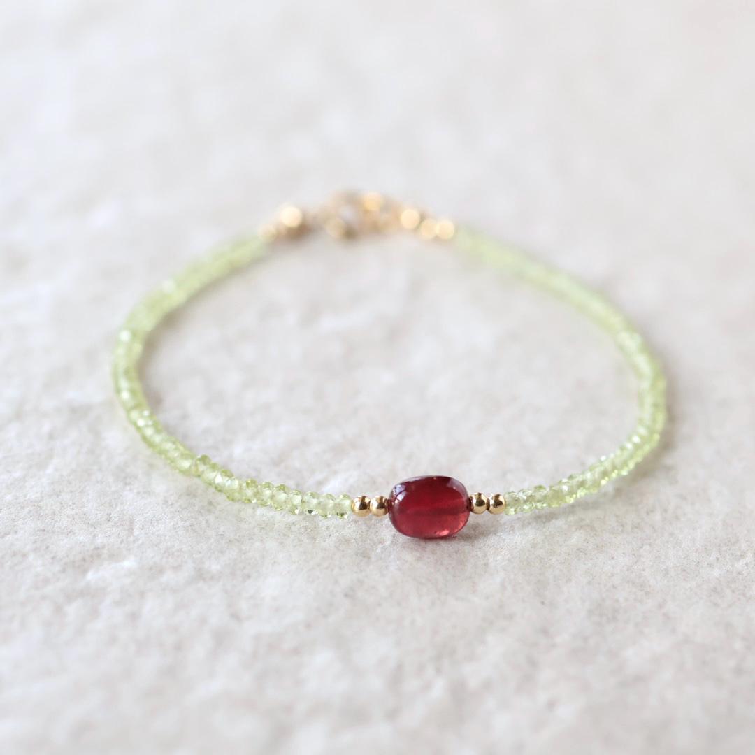 Tiny Peridot Bracelet with Ruby