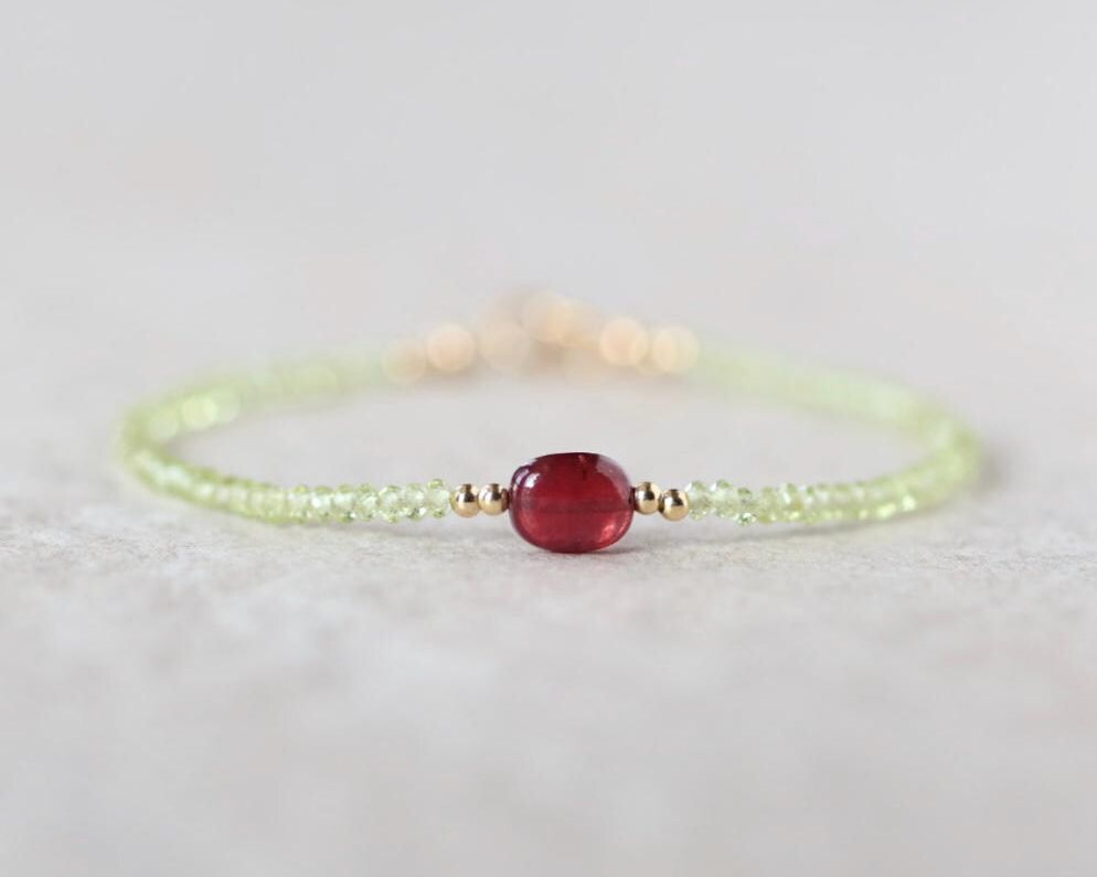 Tiny Peridot Bracelet with Ruby