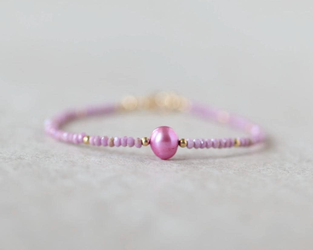 Tiny Phosphosiderite and Pink Pearl Bracelet