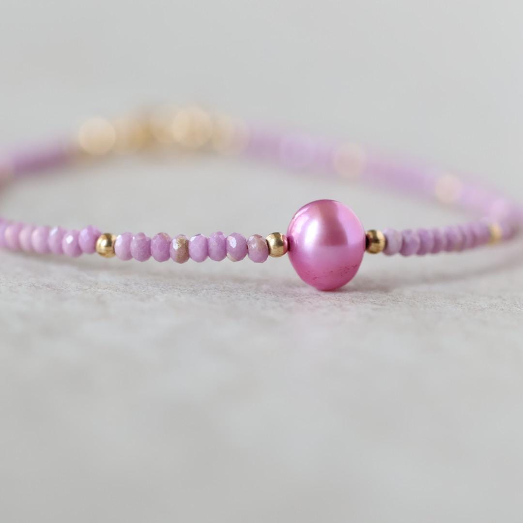 Tiny Phosphosiderite and Pink Pearl Bracelet