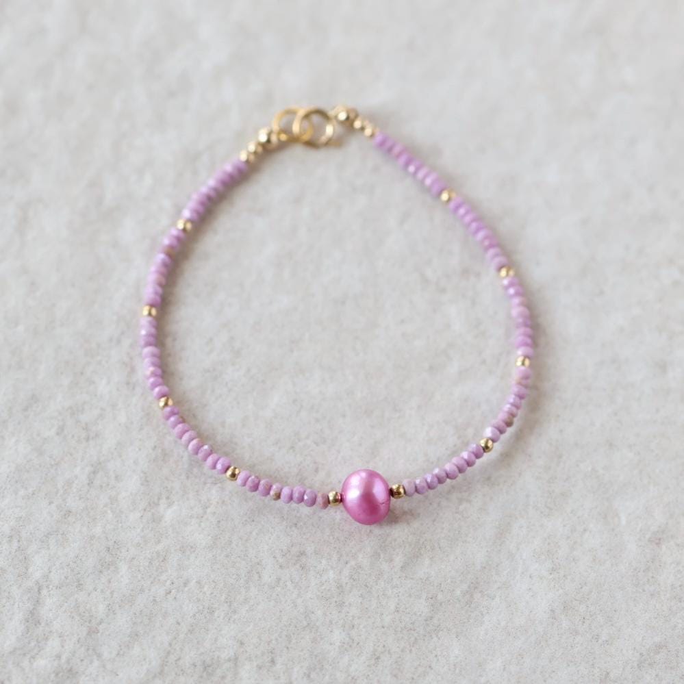 Tiny Phosphosiderite and Pink Pearl Bracelet