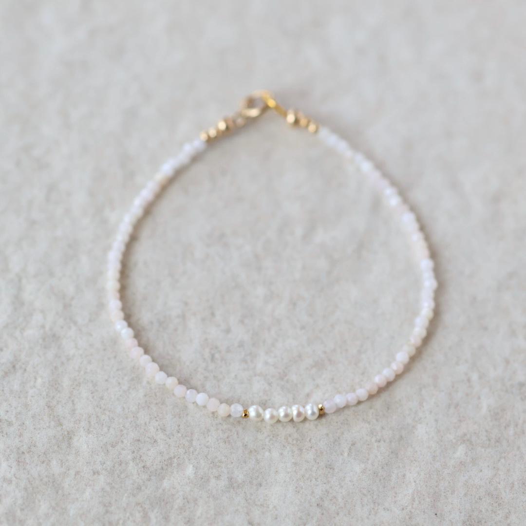 Tiny Pink Opal and Pearl Bracelet