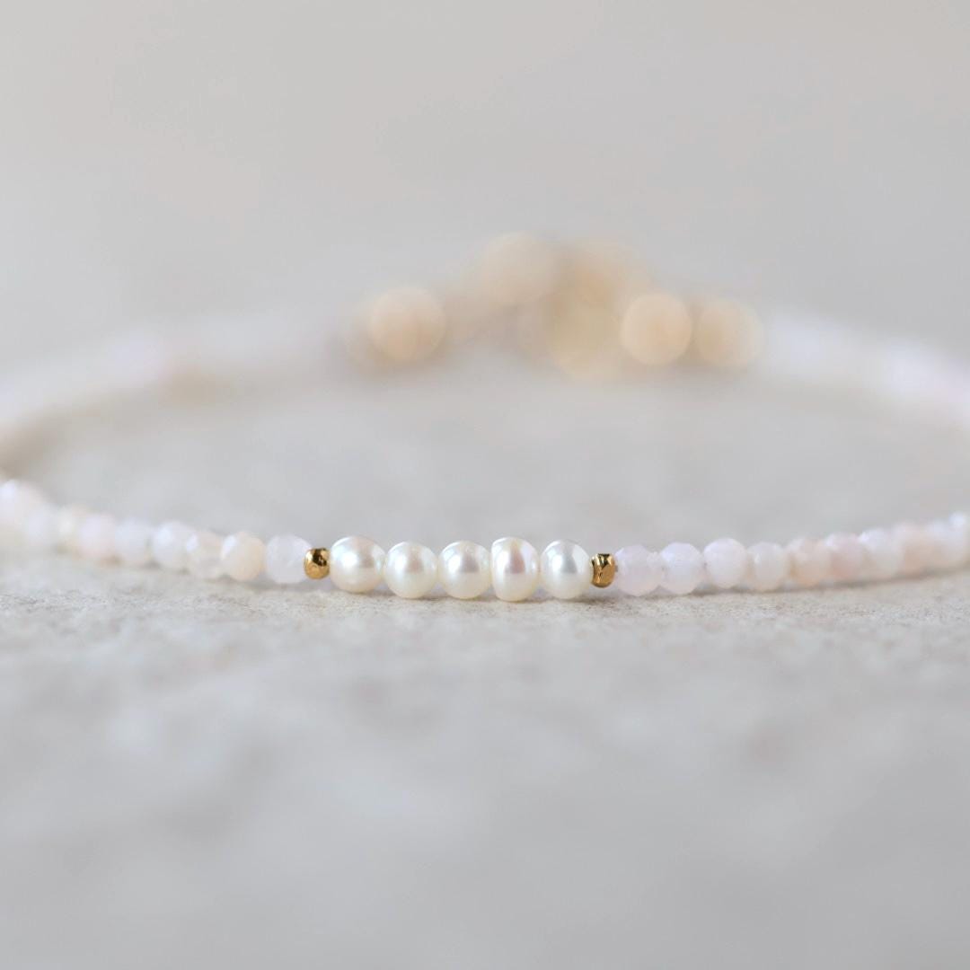 Tiny Pink Opal and Pearl Bracelet