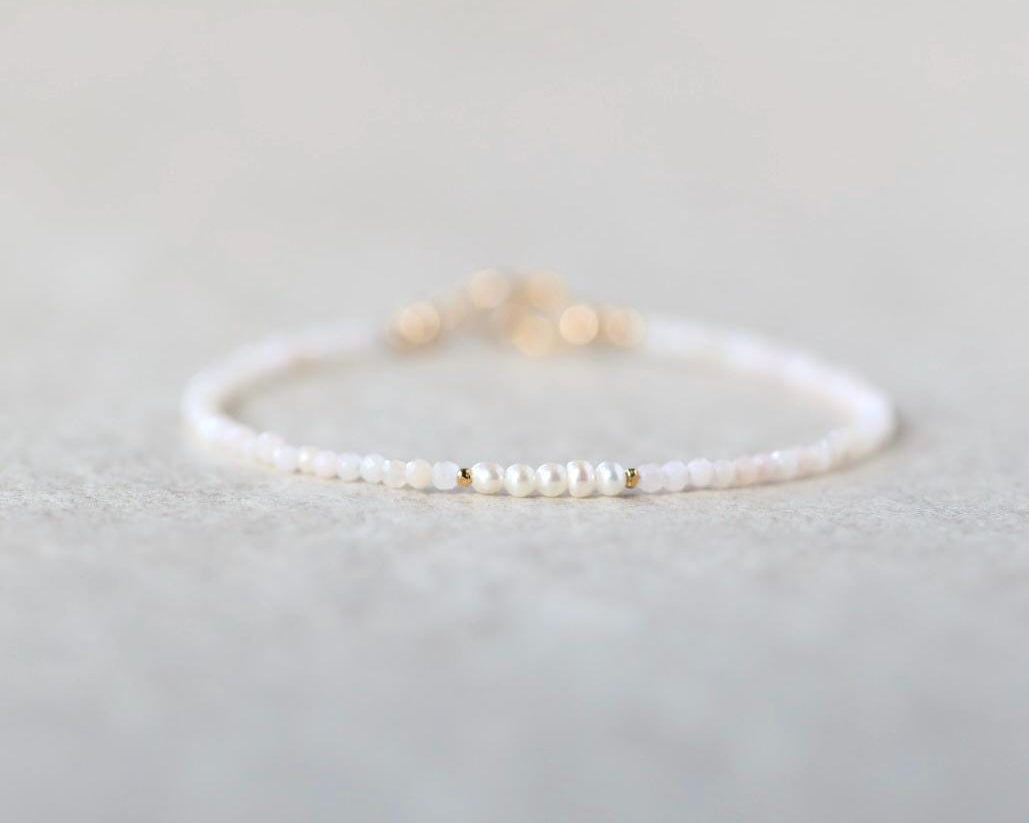 Tiny Pink Opal and Pearl Bracelet